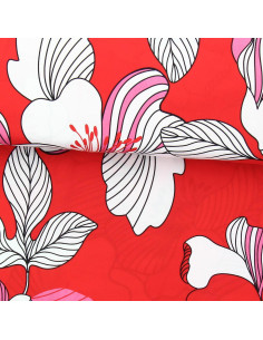 Tecido de viscose fantasia - Nellie vermelho e rosa