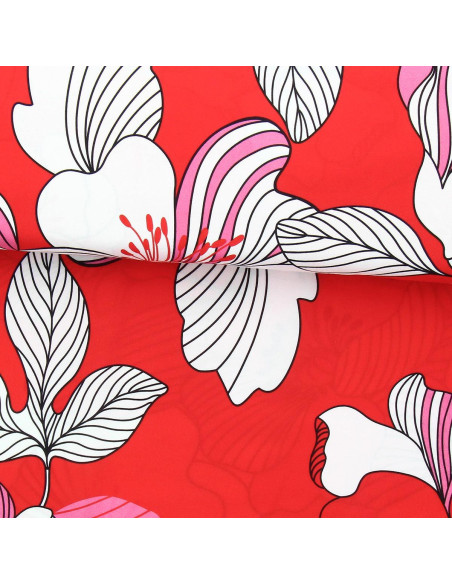 Tecido de viscose fantasia - Nellie vermelho e rosa
