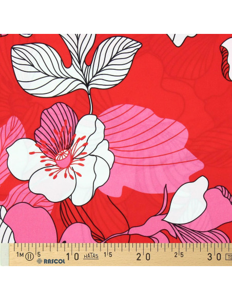 Tecido de viscose fantasia - Nellie vermelho e rosa