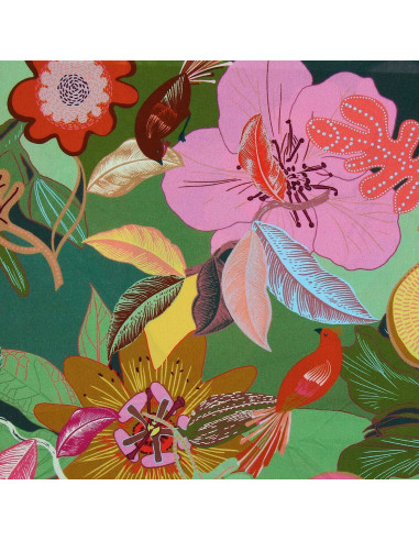 Tecido de viscose fantasia - Xodius verde e rosa