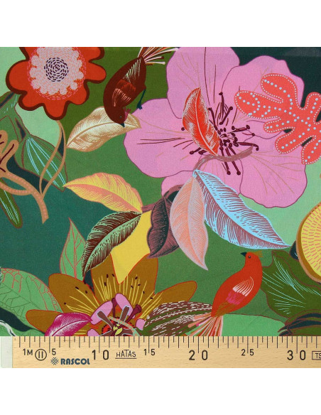 Tecido de viscose fantasia - Xodius verde e rosa