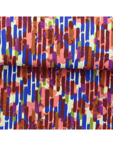 Tecido viscose fantasia - Noham azul e rosa