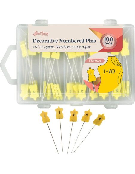 Caixa com 100 alfinetes numerados de 43 mm de comprimento