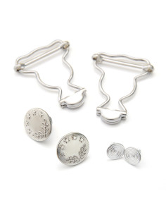 Conjunto de 2 fivelas para jardineira 25 mm com botões jeans - Prata