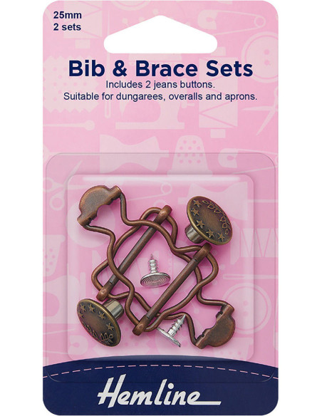 Conjunto de 2 fivelas para jardineira 25 mm com botões jeans - Bronze