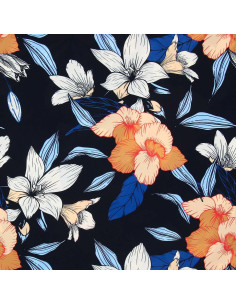 Tecido lycra maiô - Flores fundo preto 2