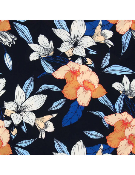 Tecido lycra maiô - Flores fundo preto