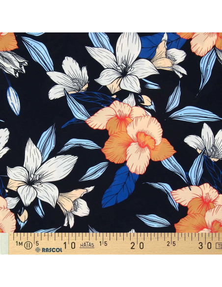 Tecido lycra maiô - Flores fundo preto