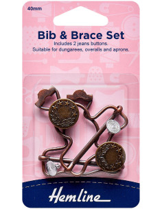 Conjunto de 2 fivelas para jardineira 40 mm com botões jeans - Bronze