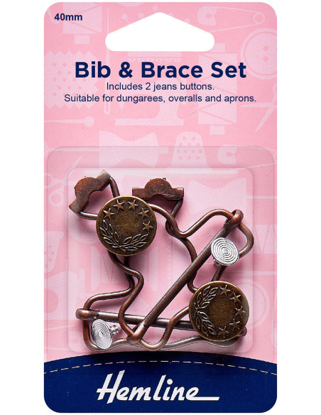 Conjunto de 2 fivelas para jardineira 40 mm com botões jeans - Bronze