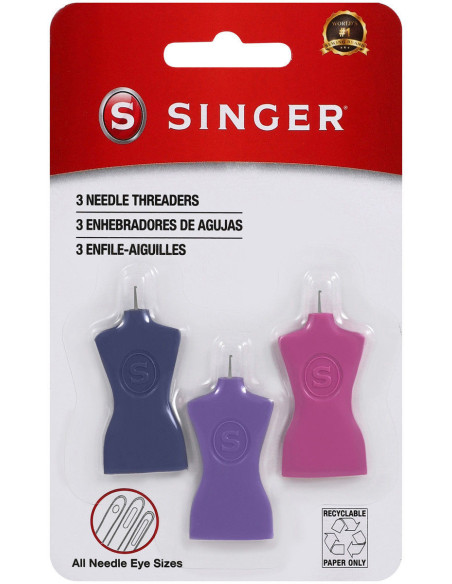 Conjunto de 3 passadores de linha para agulhas manequim Singer