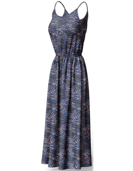 Tecido de viscose fantasia - Bengal azul e coral