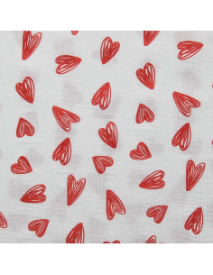 Tecido gaze dupla estampado - Corações vermelhos fundo branco 2