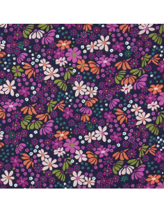Tecido popeline de algodão - Maria violeta e laranja 2
