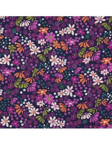 Tecido popeline de algodão - Maria violeta e laranja
