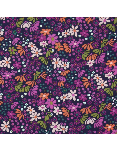Tecido popeline de algodão - Maria violeta e laranja