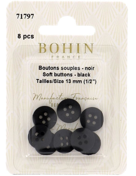 Botões pretos macios para costurar em pijamas e roupas de casa Bohin