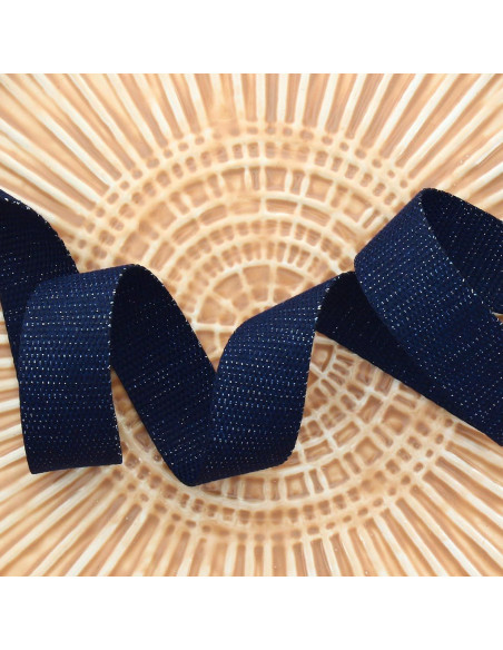 Fita de poliéster lurex com aparência de algodão - Azul marinho e prata