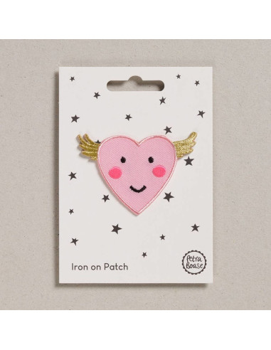 Patch termocolante - Coração rosa com asas