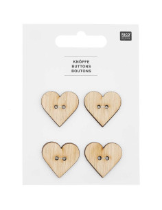 Conjunto de 4 botões de madeira 26 x 25 mm - Coração