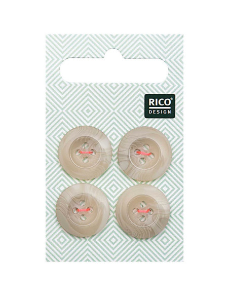 Cartão com 4 botões de imitação de chifre - Bege 17 mm