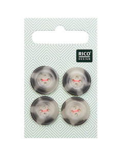Cartão de 4 botões escama aspeto chifre - Bege e cinza 17 mm