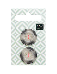 Cartão de 2 botões efeito chifre - Bege e cinza 22 mm