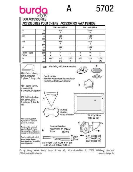 Padrão de acessórios para cães - Burda 5702