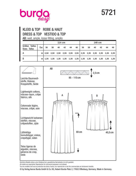 Molde de vestido e top - Burda 5721