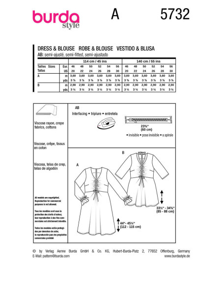 Molde de vestido e blusa - Burda 5732