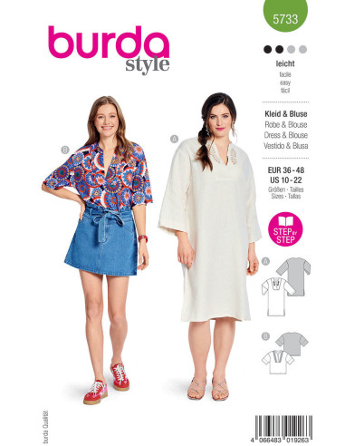 Molde de vestido e blusa - Burda 5733