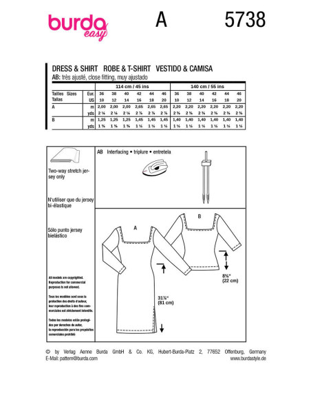 Molde de vestido e top - Burda 5738
