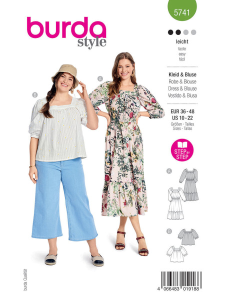 Molde de vestido e blusa - Burda 5741