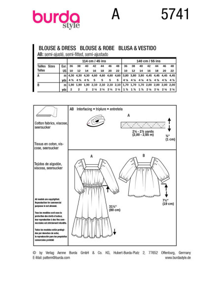 Molde de vestido e blusa - Burda 5741