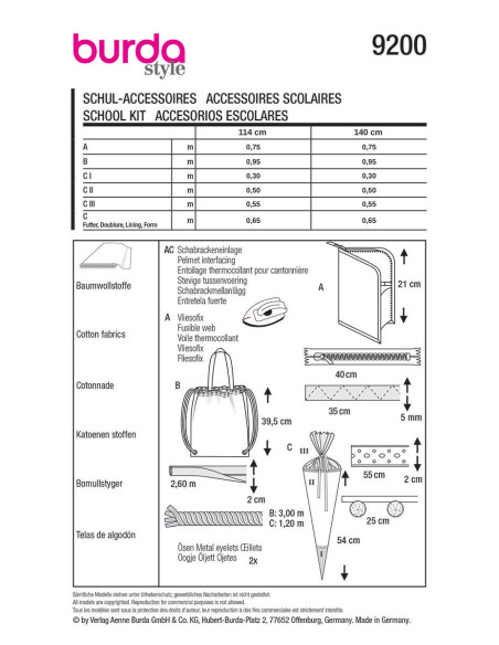 Padrão de acessórios escolares - Burda 9200