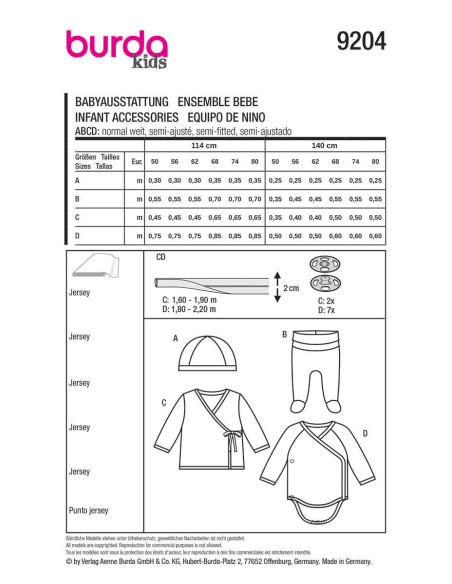 Molde de conjunto para bebê - Burda 9204