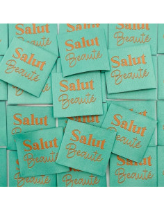 Conjunto de 5 etiquetas tecidas para costurar Salut Beauté - Turquesa