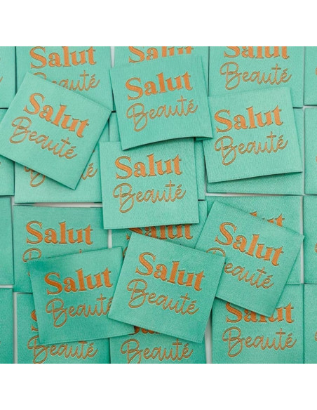 Conjunto de 5 etiquetas tecidas para costurar Salut Beauté - Turquesa
