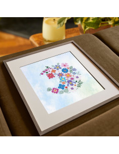 Kit de bordado ponto cruz - Meia-lua floral