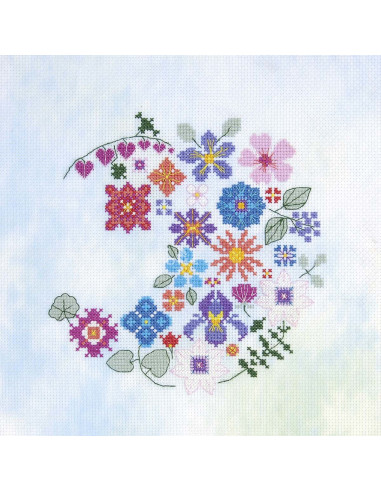 Kit de bordado ponto cruz - Meia-lua floral