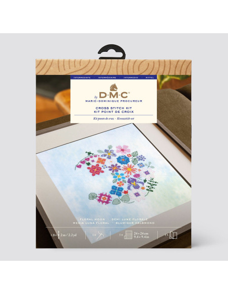 Kit de bordado ponto cruz - Meia-lua floral