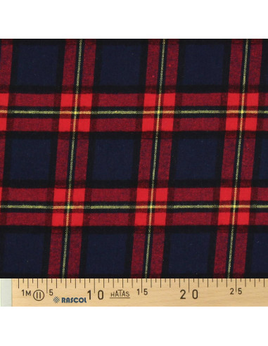 Tecido de flanela xadrez escocês - Azul e vermelho
