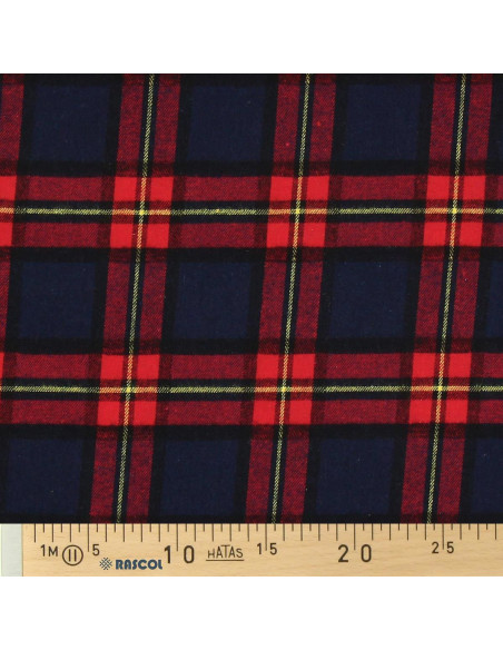 Tecido de flanela xadrez escocês - Azul e vermelho