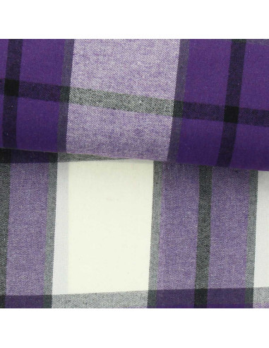 Tecido de flanela xadrez escocês - Roxo e cru