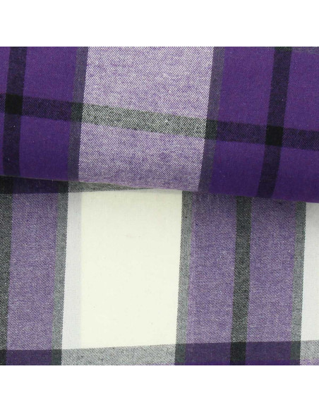 Tecido de flanela xadrez escocês - Roxo e cru