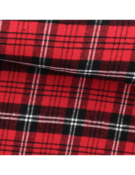 Tecido de flanela xadrez escocês - Vermelho, preto e branco