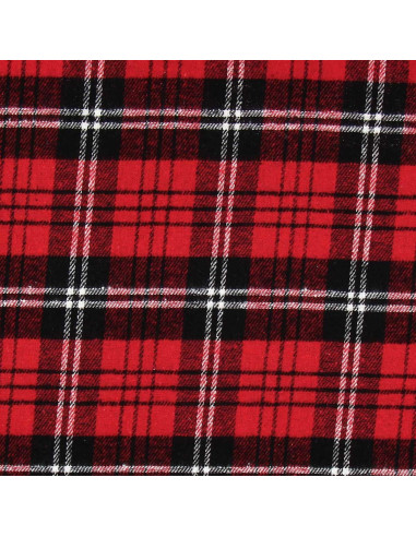 Tecido de flanela xadrez escocês - Vermelho, preto e branco