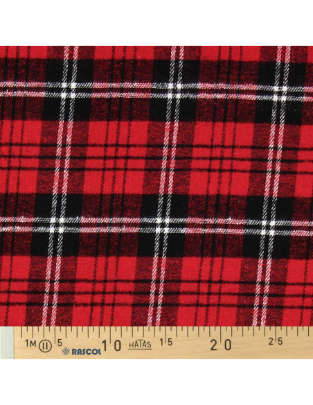 Tecido de flanela xadrez escocês - Vermelho, preto e branco