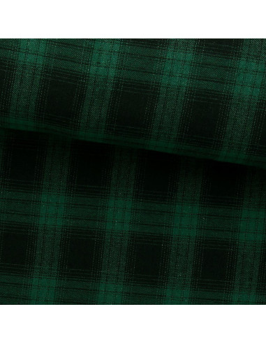 Tecido flanela xadrez escocês - Verde e preto