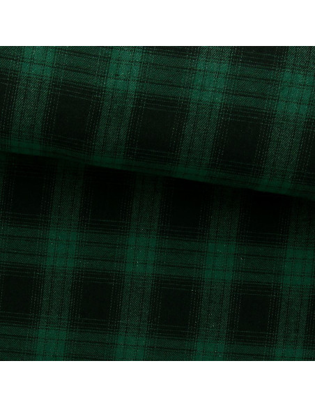 Tecido flanela xadrez escocês - Verde e preto